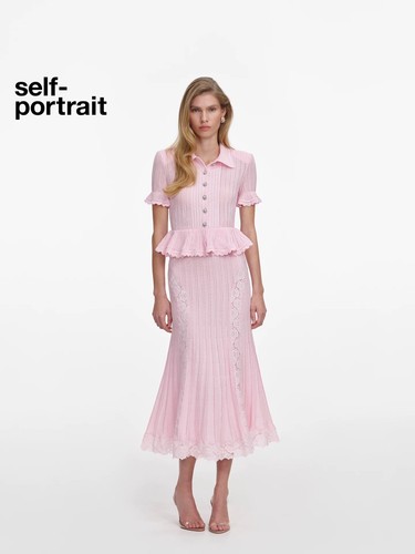 Self portrait pink pointelle - pink,