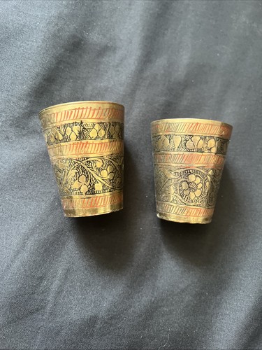 Vintage brass enamel cup with - vintage,