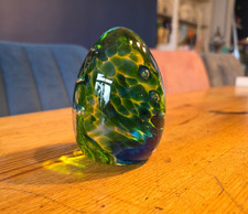 Caithness Green/Blue Swirl Egg Shaped Glass Paperweight