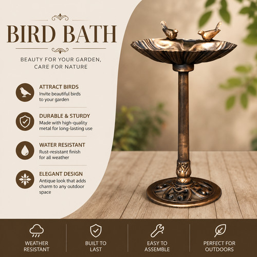 Vintage bronze bird bath with - bronze,