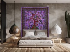 Purple Tree of Life Tapestry Wall Hanging Decor Hippie Cotton Bedspread Throw
