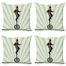 Retro Throw Pillow Covers Pack of 4 Citrus Man on Monowheel Art