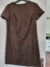 LADIES SHORT DRESS 12 BROWN LEPPARD PATTERNS CAP SLEEVES 