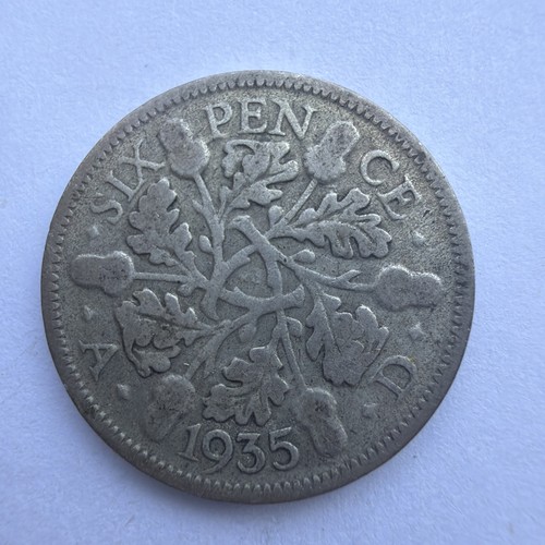 1935 silver sixpence - silver, v
