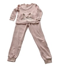 GIRLS AGE 7-8 PINK TWO PART LEISURE SUIT WITH CAT DESIGN POCKETS
