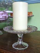 SMALL VINTAGE GLASS PEDESTAL STAND 9cm HIGH X 15.5cm DIA ~ CAKE CANDLE DISPLAY