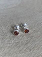 Amber Stud Earrings Sterling Silver 925 Cognac Yellow Cream Green 4mm