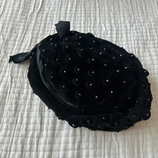 Vintage 1950s Herbert Bernard Black Velvet Beaded Cocktail Hat Riviera Italy