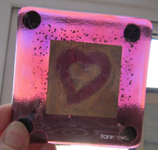Beautiful Frank Neikes Fused Glass Drinks Coaster Love Heart Pink Purple VGC