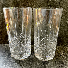 PAIR 2 x Etched Base Edinburgh Crystal Highball 14.5cm Glasses Excellent!