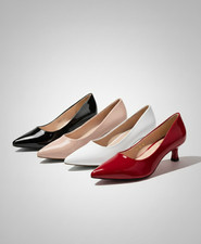 Women’s Patent Kitten Heel Court Shoes – Black, Red, White & Nude