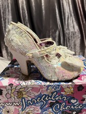 Irregular Choice Size 5 White Iridescent Sequin “Fancy This” Heels With Glitter