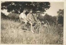 2 VINTAGE 1930's PHOTOGRAPHS. 3 YOUNG MEN ON MOTORCYCLE SOMERSET AREA