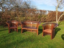 Vintage Wooden  Curved Slatted Tub Shaped Chairs And Settee ( Indoor )