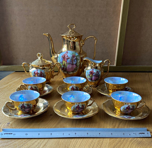 Gold hand painted porcelain - gold,