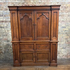 Late Victorian Gothic Revival Oak Cabinet