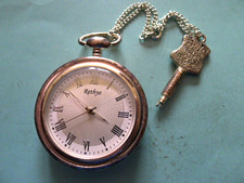 Rethyo Chromed Hand Wind White Dialed Pocket Watch with Chain & Key Working