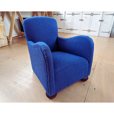1930s Children’s Club Chair - Rare Blue Vintage Armchair Newly Reupholstered 