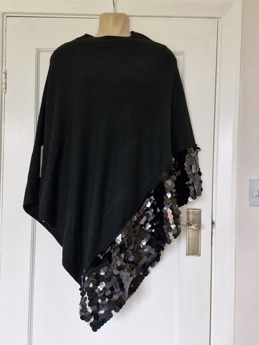Black cape poncho sequin - poncho,