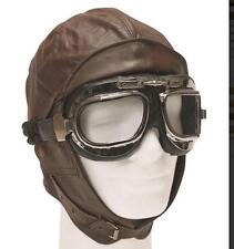 New  Flying Hat, Biggles Style Dark Brown Leather Classic Flying Helmet,
