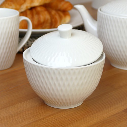 White jewel sugar pot - white,