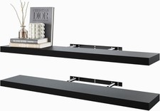 Floating Shelves 80cm Black AUCTION Wall-Mounted Wooden Shelves Brackets