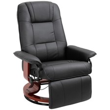 Manual Recliner Swivel Chair In Black Leather With 360 Swivel And Footrest