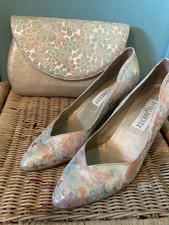 Valbrenta Italian Shoes Pink Floral UK6  (39cont) with Matching Bag Opt Strap