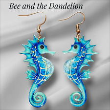 Acrylic Blue Seahorse Double-Sided Summer Holiday Earrings