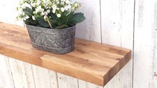Solid OAK wood floating Mantel shelf rustic with concealed Shelf Brackets 