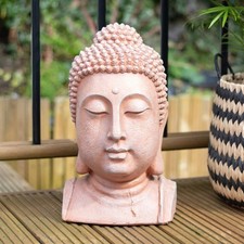 Large Terracotta Effect Buddha Head Ornament Buddah Zen Garden Statue