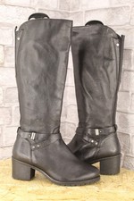 BLACK SOFT LEATHER BLOCK HEEL TALL BOOTS SIZE 5 / 38 BY RELIEF PAVERS GOOD USED