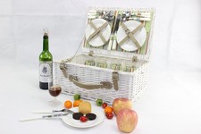 Vintage Antique Picnic Hamper Basket for 2 or 4 Persons With Easy Carry Handle