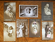 7 Antique Christmas Postcards - Used Condition - Early 1900's & 1916