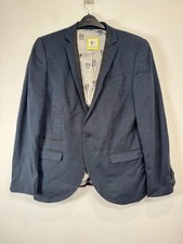 Noose & Monkey Blazer Mens 44" Blue Wool Blend Suit Jacket Textured Casual