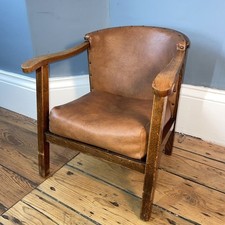 Vintage children’s small Tub  Chair / Armchair leather and wood
