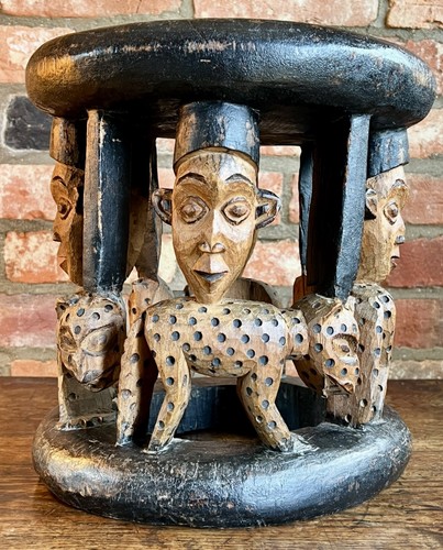 Antique african stool leopard - antique,