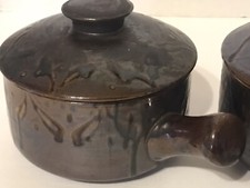 T G Green Ltd England 4 Soup Crocks 1960’s Dark Brown Metallic Drip Glaze VTG