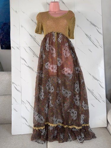 Vintage 1970s gold crochet top - gold,