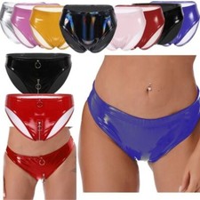 UK Women Shiny Metallic Bikini Briefs PVC Leather Micro Thongs Panties Underwear