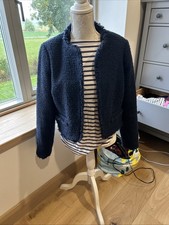 Warm Wool Blend Navy Boucle Jacket Size 14 Marks And Spencer