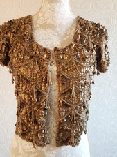 topshop gold beaded embellished bolero jacket size 12
