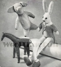 Vintage Toy 1940s Knitting Pattern. Bunny Rabbit, Giraffe, Piglet. 