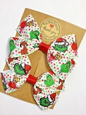 CHRISTMAS GRINCH Hair Bow Alligator Clip/ Bobbles Set Of 2 Girls Baby  Bows 