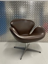 Mobelaris Italian Leather Arne Jacobson style Brown leaher swan chair