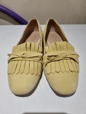 Hobbs Women's Suede Ballerina Shoes Size UK 5 EU 38 Yellow Pastel Slip On Flats