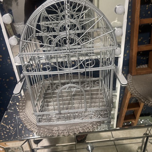 Silver metal bird cage - metal,