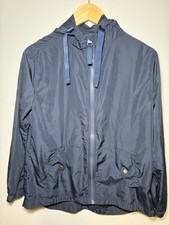Ladies Fat Face Navy Blue Zip Up Wind Breaker Jacket Coat Summer Size 10 Hooded