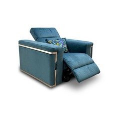 Fabb 'Cora' Armchair Teal Velvet Power Recliner Chair Adjustable Headrest Single