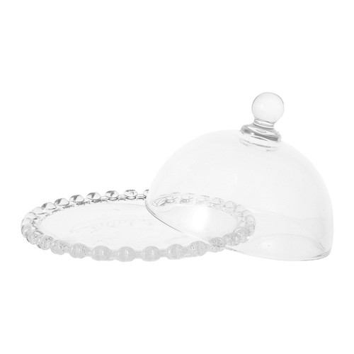 Clear glass cake stand with - cake,